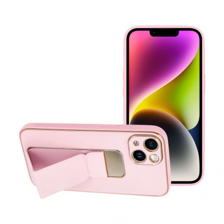 Apple iPhone 14 Coque LEATHER Case Kickstand Rose