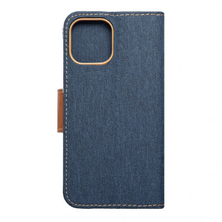 Apple iPhone 14 Portefeuilles Canvas Book Bleu marine
