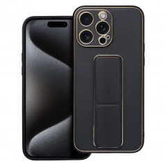 Apple iPhone 15 Pro Max Coque LEATHER Case Kickstand Noir