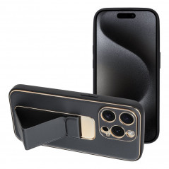Apple iPhone 15 Pro Coque LEATHER Case Kickstand Noir