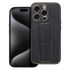 Apple iPhone 15 Pro Coque LEATHER Case Kickstand Noir