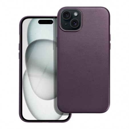 Apple iPhone 15 Plus Coque Leather Mag Cover Élégant MagSAFE Violet foncé