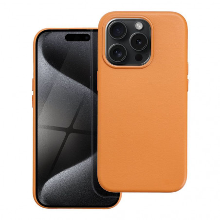 Apple iPhone 15 Pro Coque Leather Mag Cover Élégant MagSAFE Orange