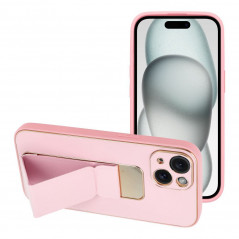 Apple iPhone 15 Coque LEATHER Case Kickstand Rose