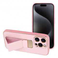Apple iPhone 15 Pro Coque LEATHER Case Kickstand Rose