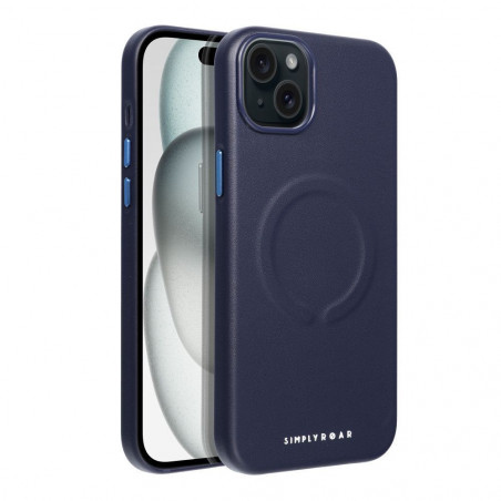 Apple iPhone 15 Plus Coque Roar Leather Mag Élégant  MagSAFE  Marine