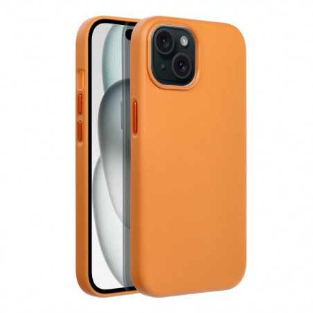 Apple iPhone 15 Coque Leather Mag Cover Élégant  MagSAFE  Orange