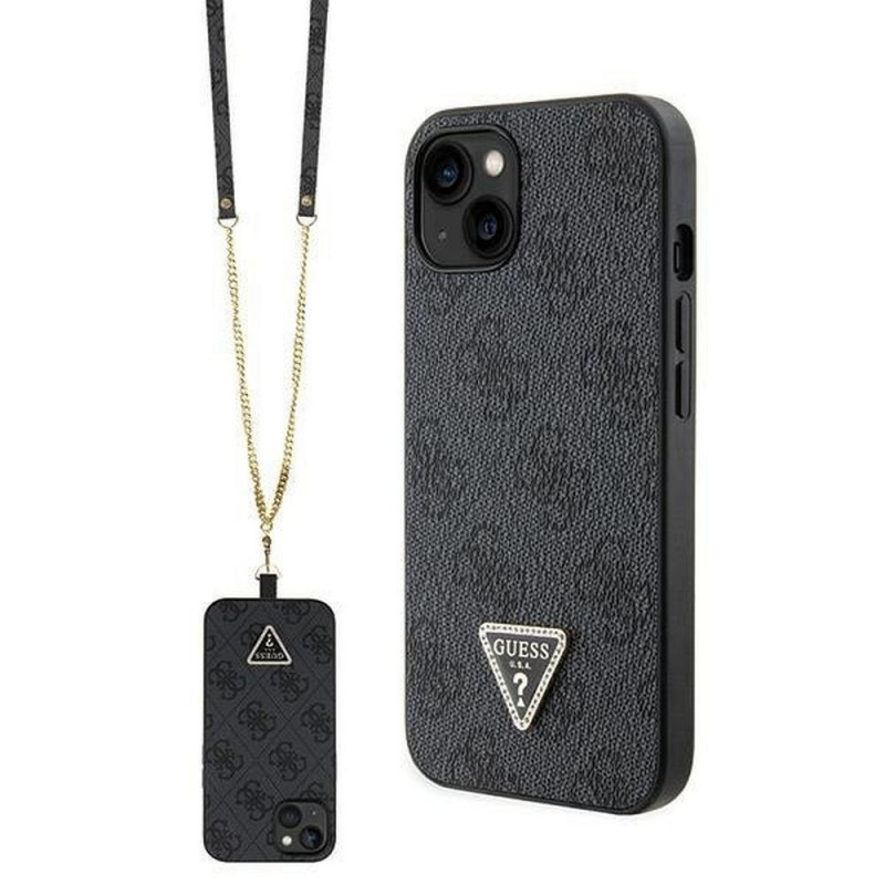 Apple iPhone 14 Coque Guess Metal Logo Starss Crossbody Élégant  Noir