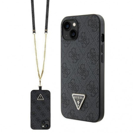 Apple iPhone 14 Coque Guess Metal Logo Starss Crossbody Élégant  Noir