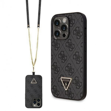 Apple iPhone 14 Pro Coque Guess Metal Logo Starss Crossbody Élégant  Noir