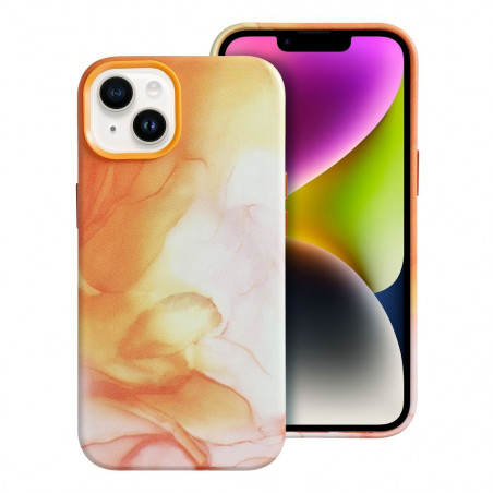 Apple iPhone 14 Coque Leather Mag Cover Élégant MagSAFE Éclaboussure d'orange