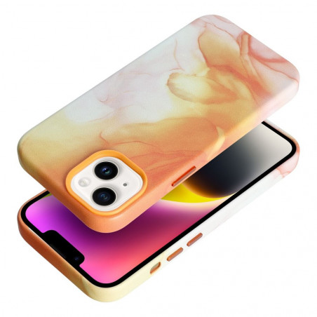 Apple iPhone 14 Coque Leather Mag Cover Élégant MagSAFE Éclaboussure d'orange