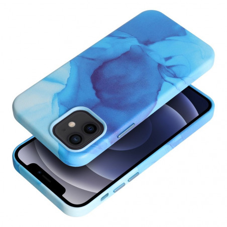 Apple iPhone 12 Coque Leather Mag Cover Élégant MagSAFE Éclaboussure bleue