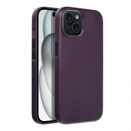 Apple iPhone 15 Coque Leather Mag Cover Élégant  MagSAFE  Violet foncé