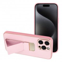 Apple iPhone 15 Pro Max Coque LEATHER Case Kickstand Rose