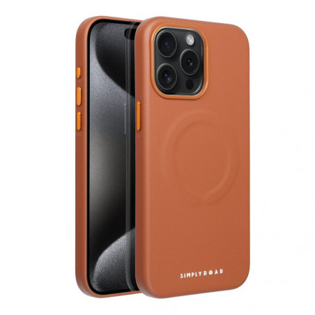 Apple iPhone 15 Pro Max Coque Roar Leather Mag Élégant  MagSAFE  Brun