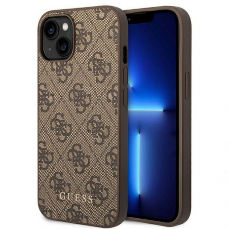 Apple iPhone 14 Plus Coque Guess 4G Gold Logo Élégant  Brun