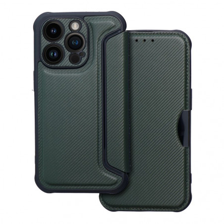 Apple iPhone 14 Pro Portefeuilles Razor Book Fibre de carbone, Modèle de carbone Vert foncé