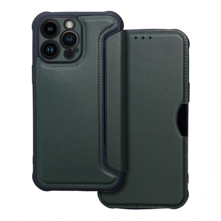 Apple iPhone 14 Pro Max Portefeuilles Razor Book Fibre de carbone, Modèle de carbone Vert foncé