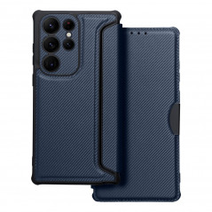 Samsung Galaxy S23 Ultra 5G Portefeuilles Razor Book Fibre de carbone, Modèle de carbone  Bleu
