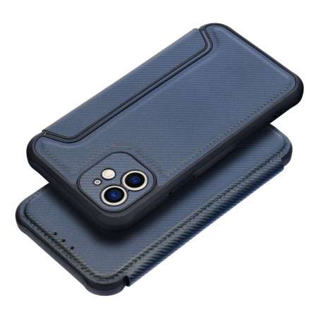 Apple iPhone 12 Portefeuilles Razor Book Fibre de carbone, Modèle de carbone Bleu