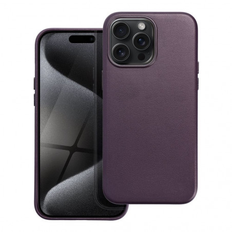 Apple iPhone 15 Pro Max Coque Leather Mag Cover Élégant MagSAFE Violet foncé
