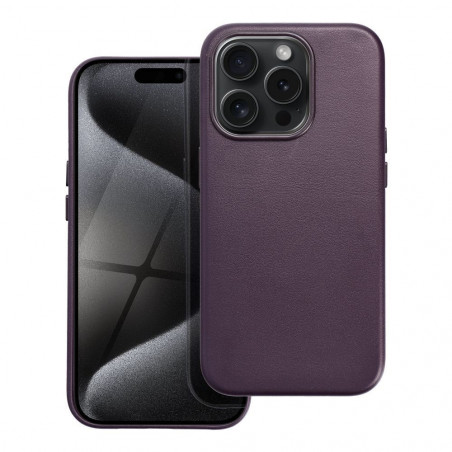 Apple iPhone 15 Pro Coque Leather Mag Cover Élégant  MagSAFE  Violet foncé