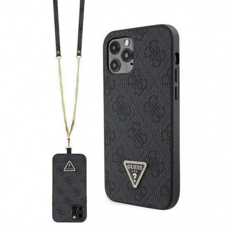 Apple iPhone 12 Coque Guess Metal Logo Starss Crossbody Élégant Noir
