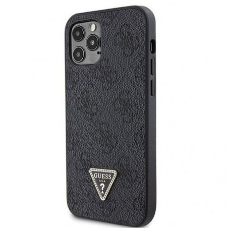 Apple iPhone 12 Coque Guess Metal Logo Starss Crossbody Élégant Noir