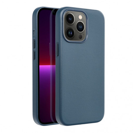 Apple iPhone 13 Pro Coque Leather Mag Cover Élégant MagSAFE Bleu indigo