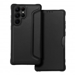 Samsung Galaxy S22 Ultra Portefeuilles Razor Book Fibre de carbone, Modèle de carbone  Noir