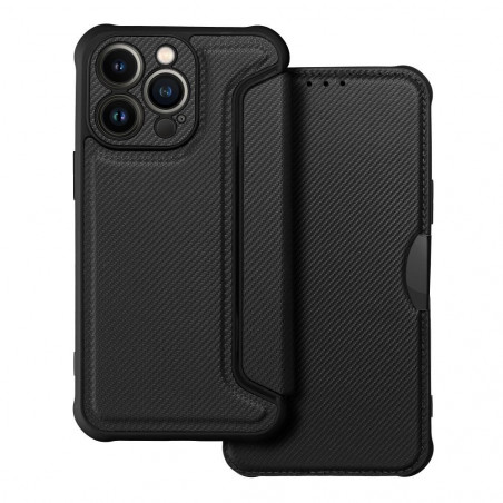 Apple iPhone 13 Pro Portefeuilles Razor Book Fibre de carbone, Modèle de carbone  Noir
