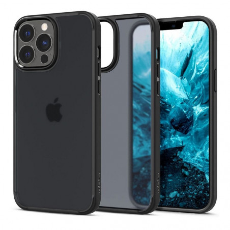 Apple iPhone 13 Pro Coque Spigen Ultra Hybrid Clair comme du cristal  Noir givré mat