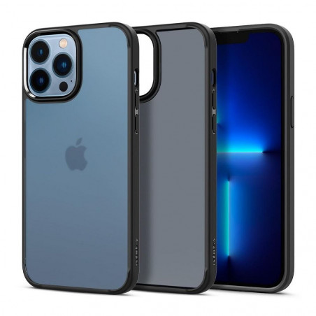 Apple iPhone 13 Pro Coque Spigen Ultra Hybrid Clair comme du cristal  Noir givré mat