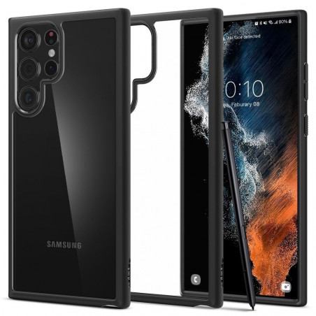 Samsung Galaxy S22 Ultra Coque Spigen Ultra Hybrid Clair comme du cristal Noir mat