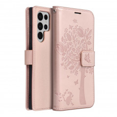 Samsung Galaxy S22 Ultra Portefeuilles MEZZO Book Arbre  Or rose