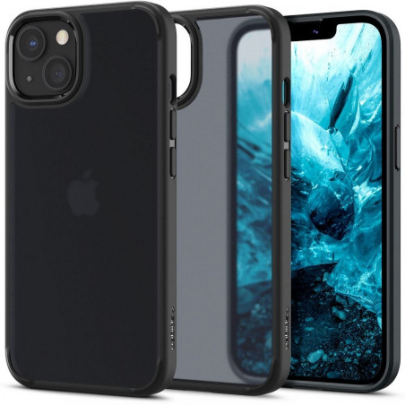 Apple iPhone 13 Coque Spigen Ultra Hybrid Clair comme du cristal  Noir givré mat