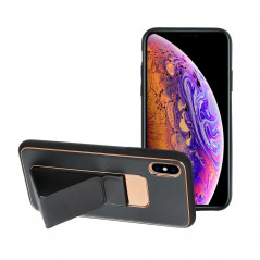Apple iPhone XS Coque LEATHER Case Kickstand Noir