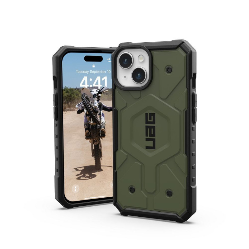 Apple iPhone 15 Coque Urban Armor Gear Pathfinder Étui haut de gamme  MagSAFE  Olive