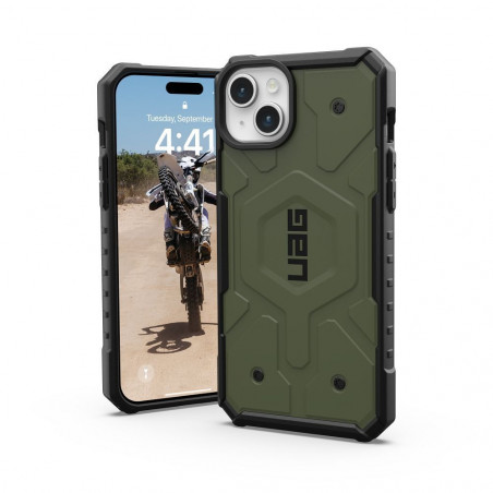 Apple iPhone 15 Plus Coque Urban Armor Gear Pathfinder Étui haut de gamme  MagSAFE  Olive