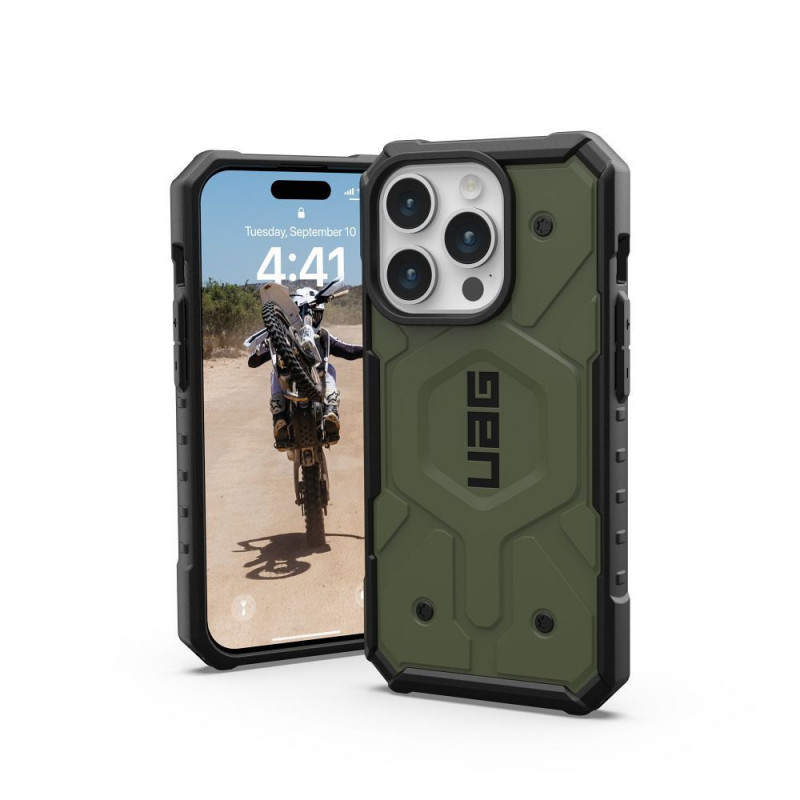 Apple iPhone 15 Pro Coque Urban Armor Gear Pathfinder Étui haut de gamme  MagSAFE  Olive