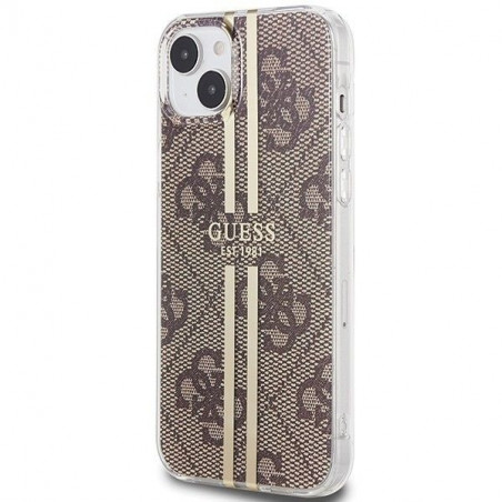 Apple iPhone 15 Plus Coque Guess 4G Gold Stripe Élégant  Brun