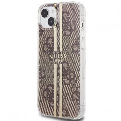 Apple iPhone 15 Coque Guess 4G Gold Stripe Élégant  Brun