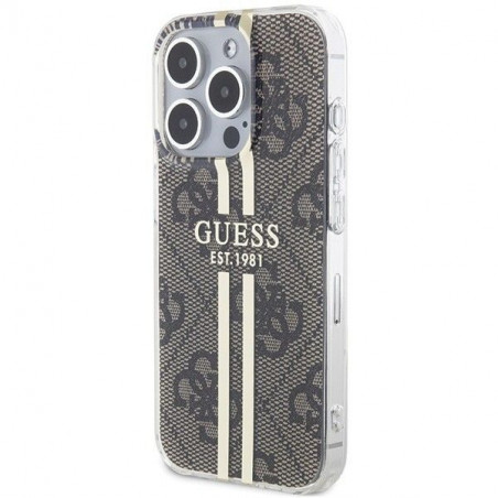 Apple iPhone 15 Pro Coque Guess 4G Gold Stripe Élégant  Brun