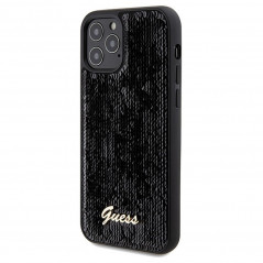 Apple iPhone 12 Coque Guess Sequin Script Metal Élégant  Noir