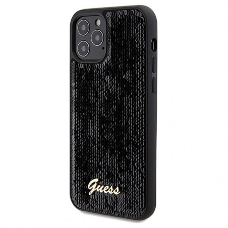 Apple iPhone 12 Coque Guess Sequin Script Metal Élégant Noir