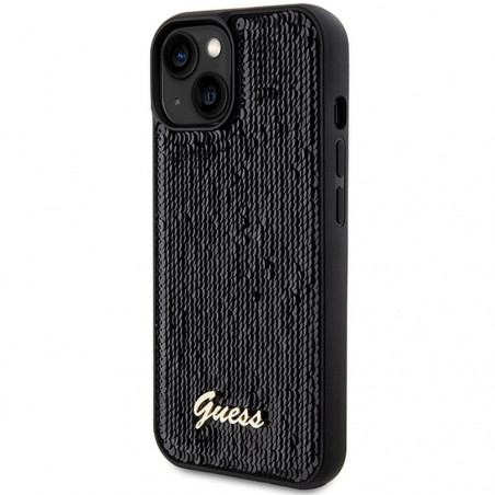 Apple iPhone 14 Coque Guess Sequin Script Metal Élégant Noir