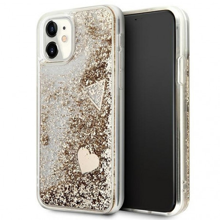 Apple iPhone 11 Coque Guess Liquide Glitter Charms Élégant  Or