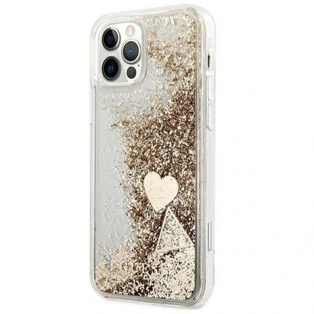 Apple iPhone 12 Coque Guess Liquide Glitter Charms Élégant  Or