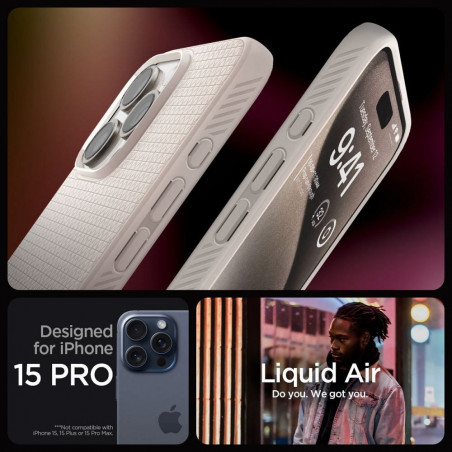 Apple iPhone 15 Pro Coque Spigen  Liquid Air Titane naturel